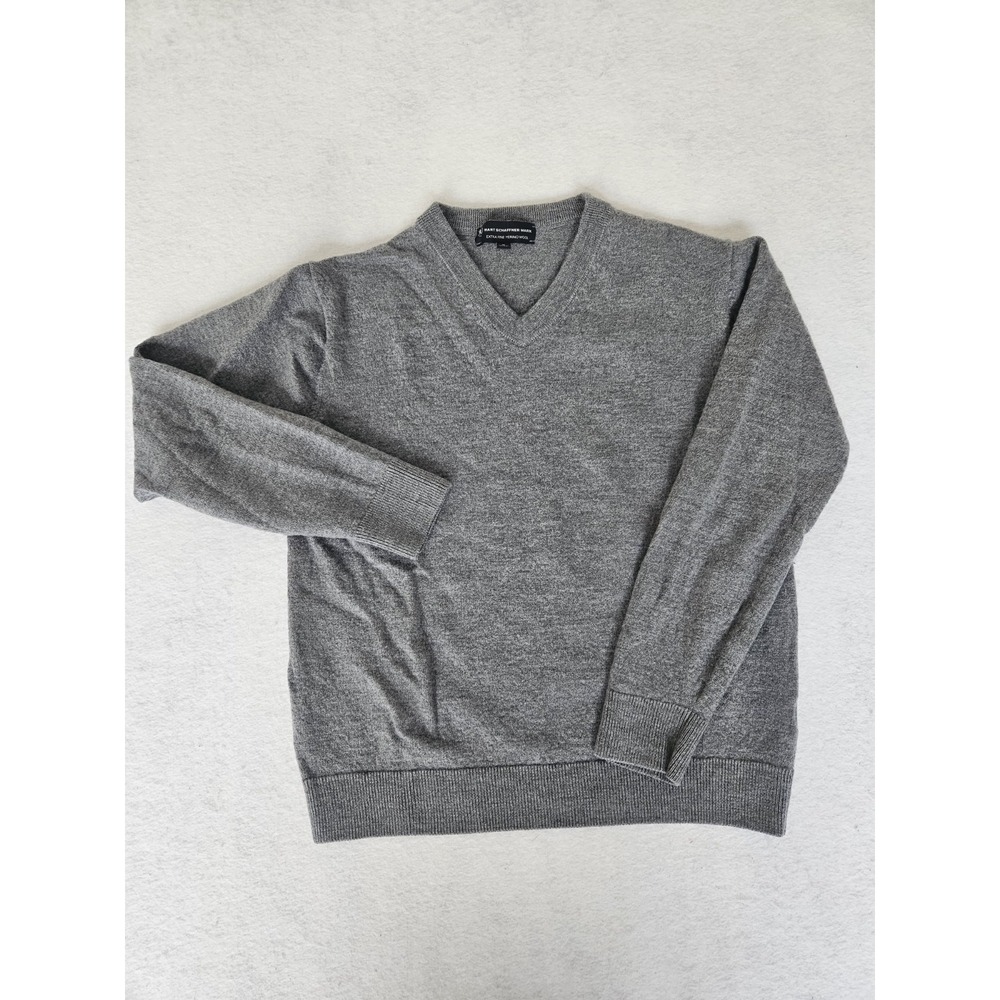 Hart Schaffner Marx Merino Wool V-Neck Sweater Gray Shrunk Fits Kids Youth M